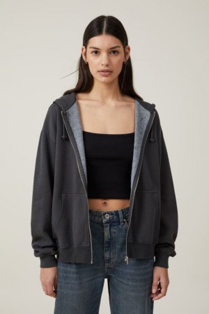 Cotton On Classic Washed Zip-Through Hoodie Women's Jumpers Black | jvU500vLOnh