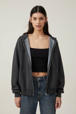 Cotton On Classic Washed Zip-Through Women's Hoodie Black | n8GR4s8n0C9