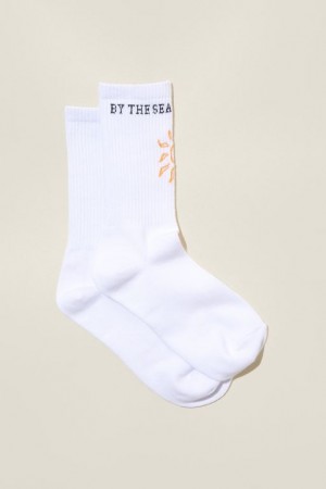 Cotton On Club House Crew Women's Socks Orange / White | hL8GVBsWBal