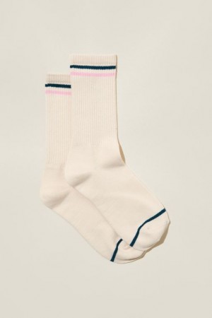 Cotton On Club House Crew Women's Socks Pink Turquoise Stripes | N50srgU8Mic