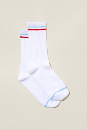 Cotton On Club House Crew Women's Socks White / Blue Red Stripes | HQbgb4NQmmf