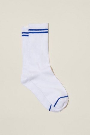 Cotton On Club House Crew Women's Socks White / Deep Blue Stripes | 8kDuJrNhiUX