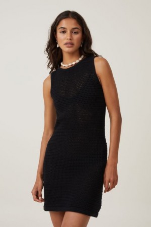 Cotton On Corby Crochet Women's Mini Dress Black | okQnc60NBTa
