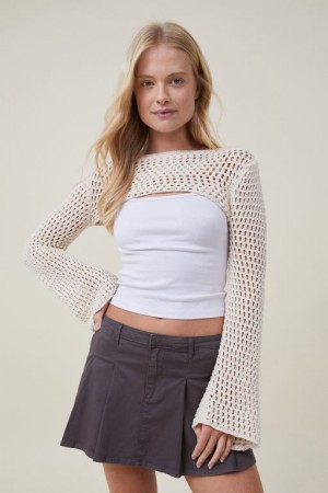 Cotton On Crochet Bell Sleeve Shrug Women's Long Sleeve Ecru | PfhCB4jObNo