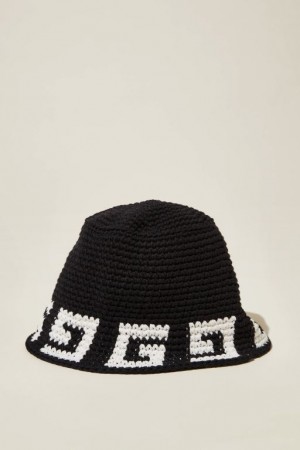 Cotton On Crochet Bucket Men's Caps Black / White | dyMVYGV8xcN