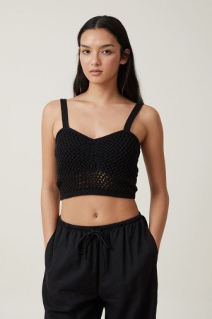 Cotton On Crochet Gather Bust Cami Women's Knitwear Black | 8iu8x2aTJXF