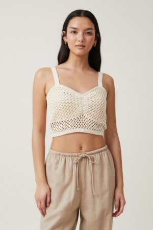 Cotton On Crochet Gather Bust Women's Cami Ecru | DuBJuwq26Il