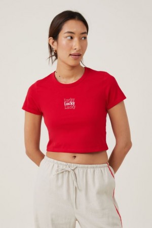 Cotton On Crop Fit Graphic Women's Graphic T-Shirts Red | ixyEkr499hS