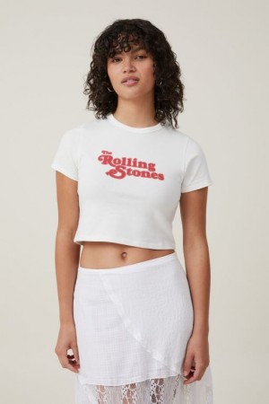 Cotton On Crop Fit Rolling Stones Women's Graphic T-Shirts White | BCV6SK1GUlG