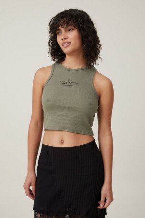 Cotton On Crop Ribbed Graphic Racer Women's Graphic T-Shirts Transcend | QV1WJUu2Rji