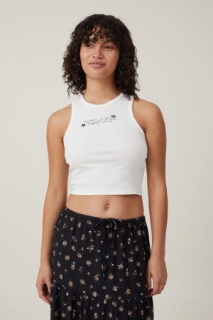 Cotton On Crop Ribbed Graphic Racer Women's Graphic T-Shirts White | GaCkS4vlEEL