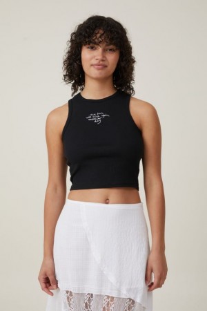 Cotton On Crop Ribbed Graphic Racer Women's Graphic T-Shirts Orange / Black | 48u6G9xsdZ7
