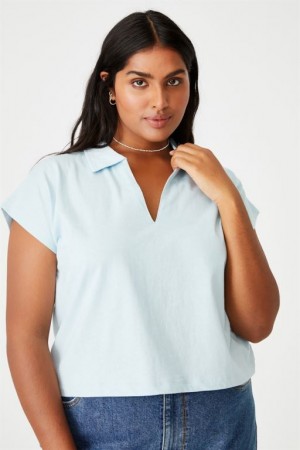 Cotton On Curve Romi Short Sleeve Polo Women's T Shirts Blue | 5MBlRkbN2zf