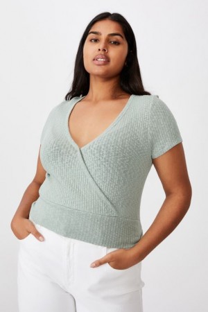 Cotton On Curve Tonya V Cross Over Short Sleeve Women's T Shirts Green | MDw76BLmlDC