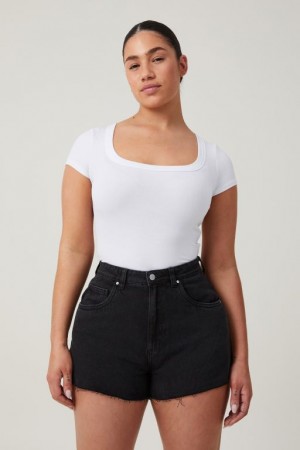 Cotton On Curvy High Mom Denim Women's Shorts Deep Grey Black | m68rM4Bl4LB