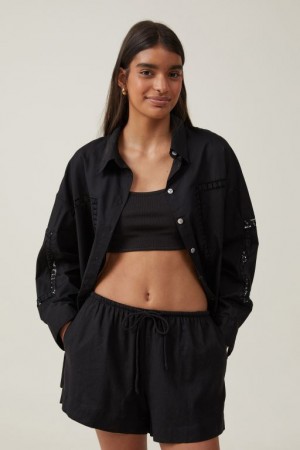 Cotton On Cutwork Dad Women's Shirts Black | 05sQ8AONHkz
