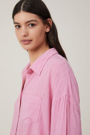 Cotton On Dad - Texture Women's Shirts Stripes Light Purple | ZUj0SQpykZT