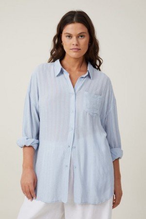 Cotton On Dad - Texture Women's Shirts Stripes Blue | EmssiTSC7yR