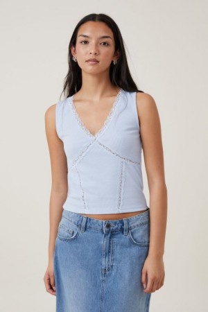 Cotton On Daisy Lace Trim Women's Tanks Blue | MLY5s2Bjn80