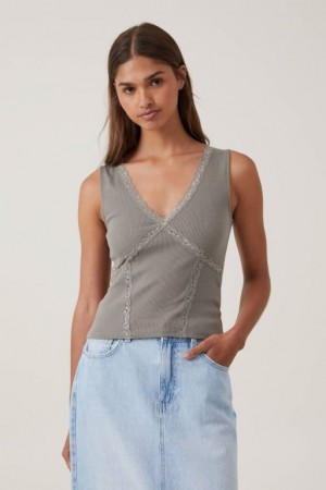 Cotton On Daisy Lace Trim Women's Tanks Woodland | TU7DI1eS4YB