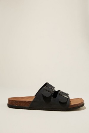 Cotton On Double Buckle Men's Sandals Black | nYowyaoSxOe