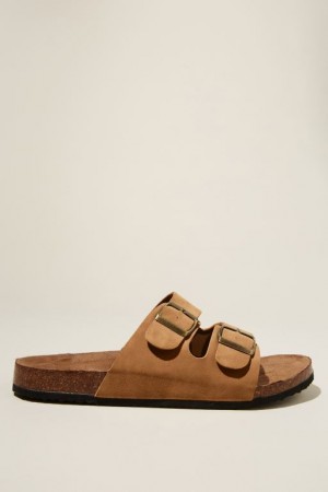 Cotton On Double Buckle Men's Sandals Brown | IMyWkhz7wSi