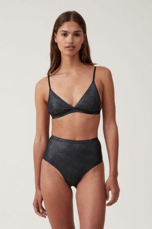 Cotton On Emma Sparkle Triangle Bralette Women's Bras Black | Z1thESDgxwz