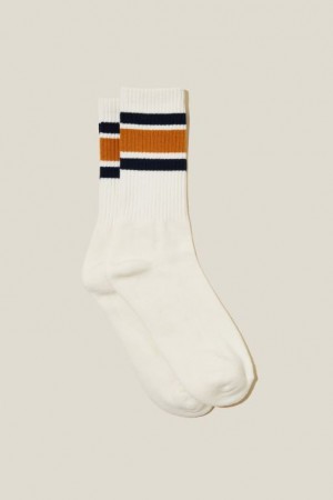 Cotton On Essential Men's Socks White / Navy / Gold Stripes | O8YPjXARh4z