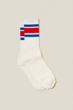 Cotton On Essential Men's Socks White / Royal Blue / Red Stripes | tmvIUxBcdlW