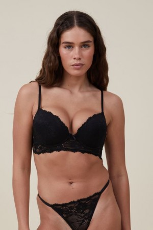 Cotton On Everyday Lace Longline Push Up 2 Women's Bras Black | qb1ErGU7mfY