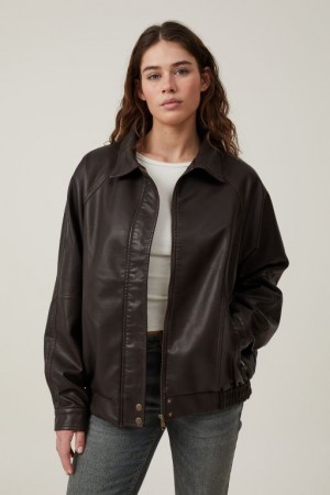 Cotton On Faux Leather Bomber Women's Jackets Brown | VqMS5BS2VQa