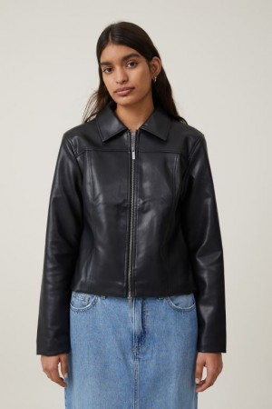 Cotton On Faux Leather Fitted Women's Jackets Black | oy2rJMI3Pj1