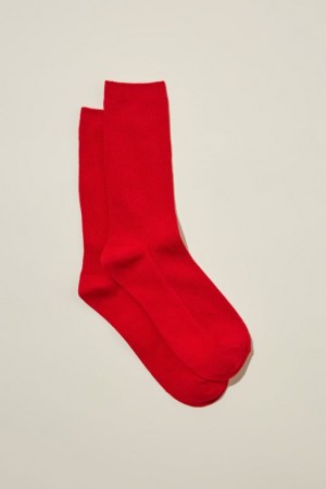 Cotton On Fine Ribbed Crew Women's Socks Red | Z8MuIUIrY5S