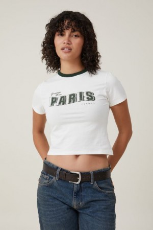 Cotton On Fitted Graphic Longline Women's Graphic T-Shirts White | 56xsP7K51ps