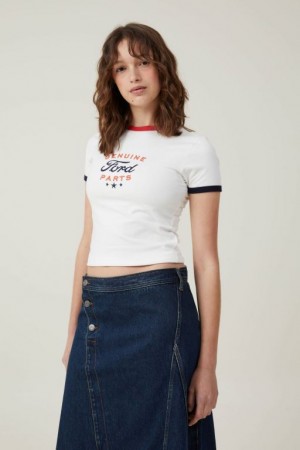 Cotton On Fitted Longline Ford Women's Graphic T-Shirts White | CulAf4D6JS6