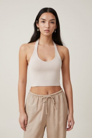 Cotton On Fitted Summer Halter Women's Tanks Grey | qdLRqaVM5Vf