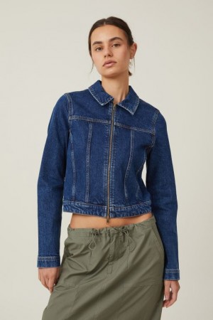 Cotton On Fitted Zip Denim Women's Jackets Blue | cgBQuNyKR6s