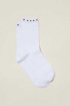 Cotton On Floral Welt Crew Women's Socks White / White | dhx6X7IVREu