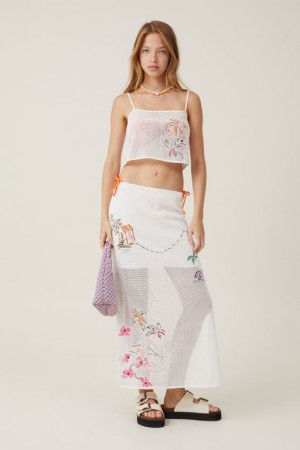 Cotton On Florence Embroidered Midi Women's Skirt Vacay | SE84Hq1lAy2