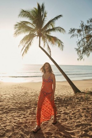 Cotton On Flower Crochet Women's Maxi Dress Red | DIulcgADrkO