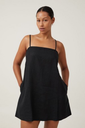 Cotton On Frankie Linen Women's Mini Dress Black | zV84rWRTnex
