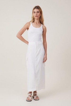 Cotton On Frankie Utility Linen Women's Skirt White | 8pIDdLAGN30