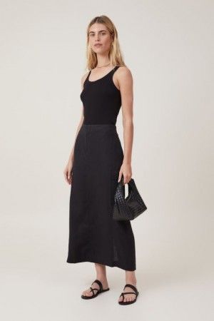 Cotton On Frankie Utility Linen Women's Skirt Black | JZNBdtsG2dM