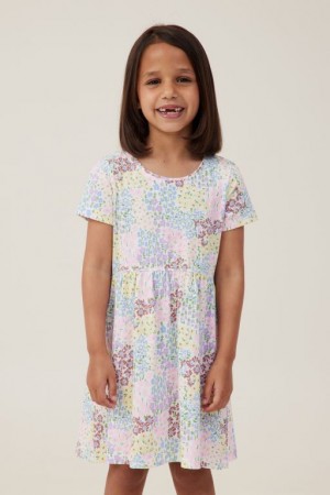 Cotton On Freya Short Sleeve Girls' Dress Light Yellow | xJDkPUNblk2