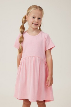 Cotton On Freya Short Sleeve Girls' Dress Coral | KVMhpaMqrgX