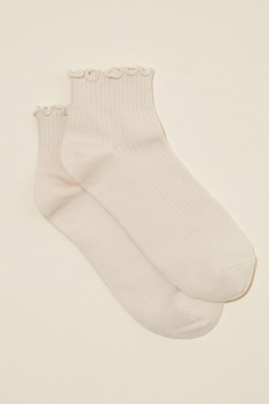 Cotton On Frill Ribbed Ankle Women's Socks Brown Grey | 1qVPPiR9uab