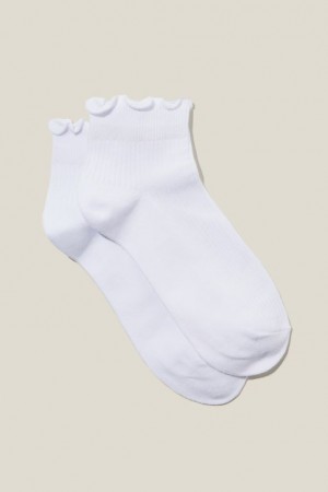 Cotton On Frill Ribbed Ankle Women's Socks White | Fi8kvqFU45Q