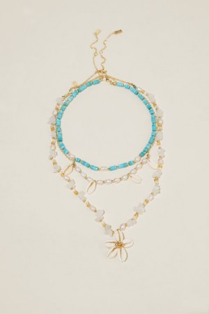 Cotton On Golden Hour 3Pk Necklace Women's Jewellery Gold Turquoise | h3cLvWoW6xs