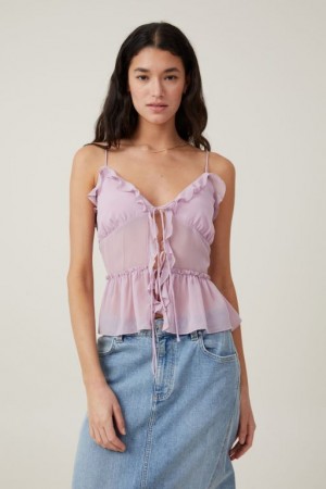 Cotton On Harper Tie Up Cami Women's Shirts Lavender Blue | PF4kC15bxTO
