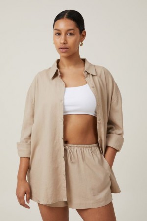 Cotton On Haven Long Sleeve Women's Shirts Grey Brown | O3Q8OQ1ovhR